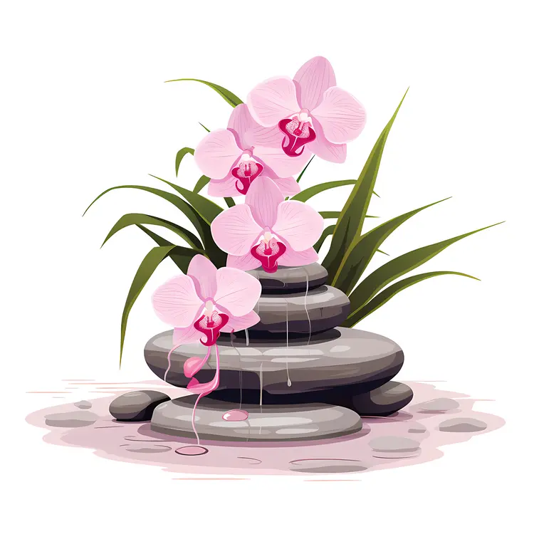 Zen Garden with Pink Orchids