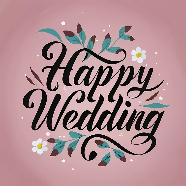 Happy Wedding Text with Flowers