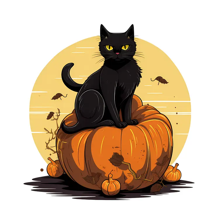 Black Cat on Pumpkin with Halloween Theme