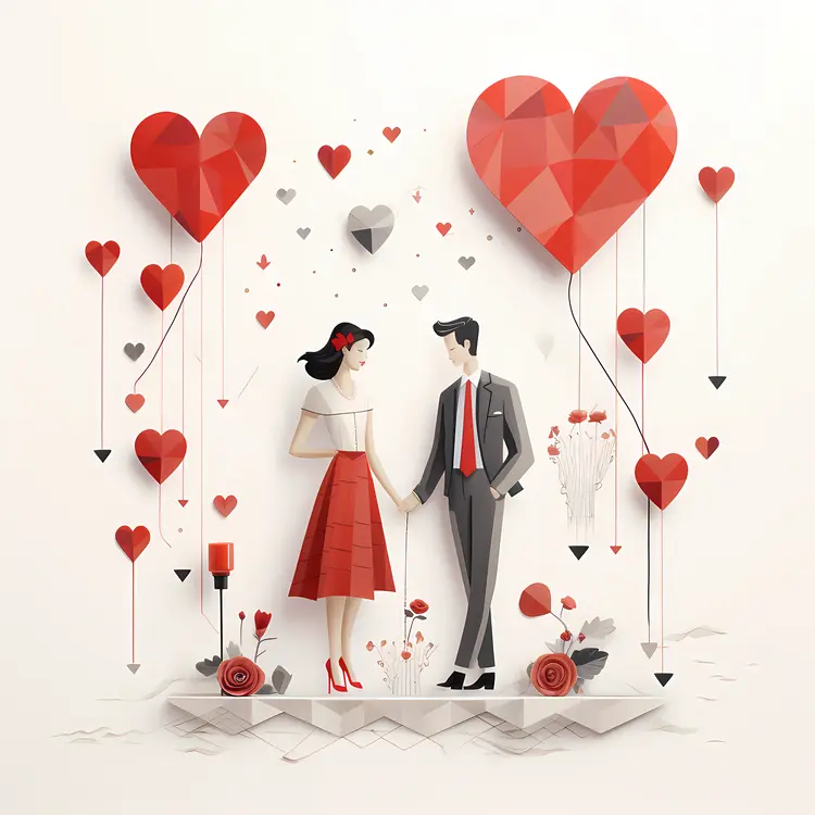 Couple Holding Hands with Heart Balloons