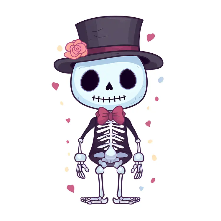 Cute Skeleton with Top Hat and Bow Tie
