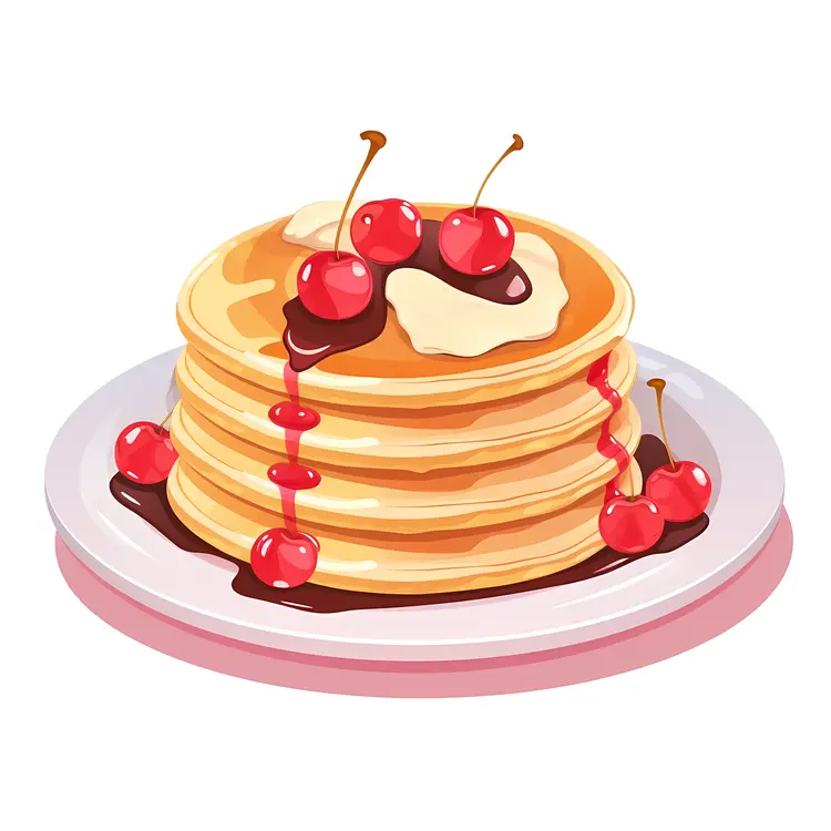 Tasty Pancakes with Butter and Cherries