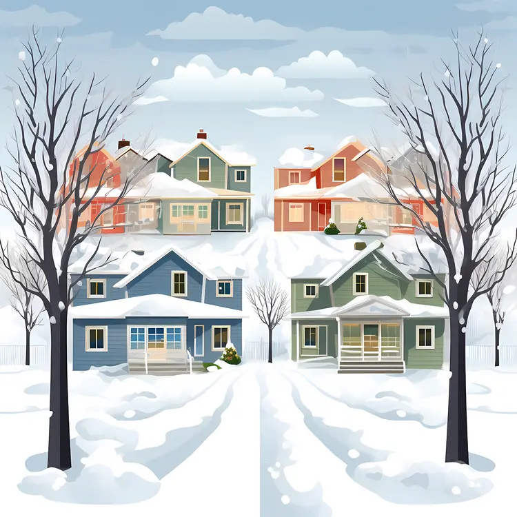 Snowy Neighborhood in Winter