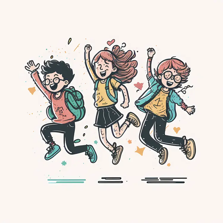 Happy Children Jumping Cartoon Illustration