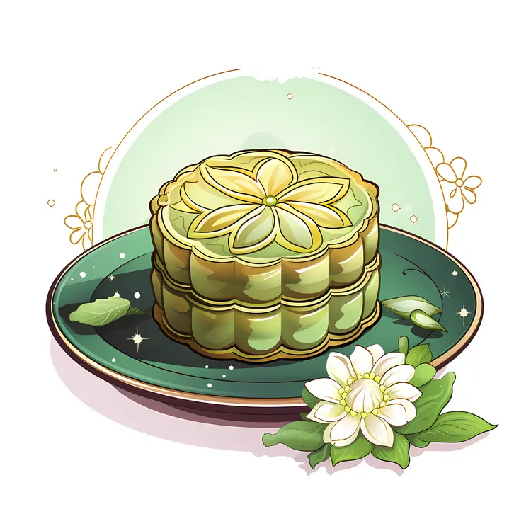 Single Green Mooncake on Plate