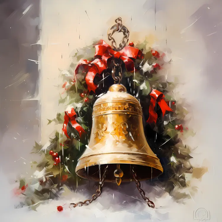 Golden Bell with Red Ribbon for Christmas Decoration