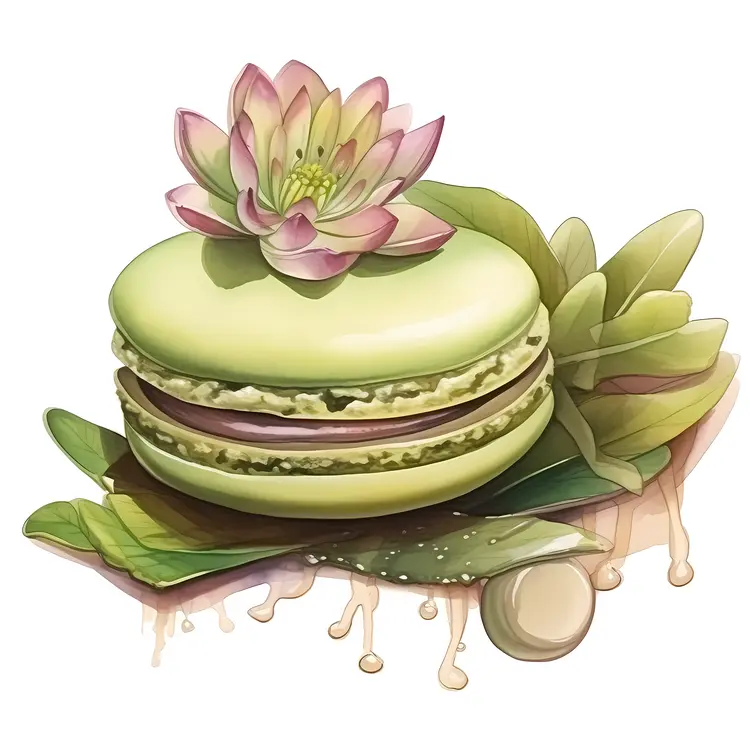 Green Macaron with Flower and Leaves