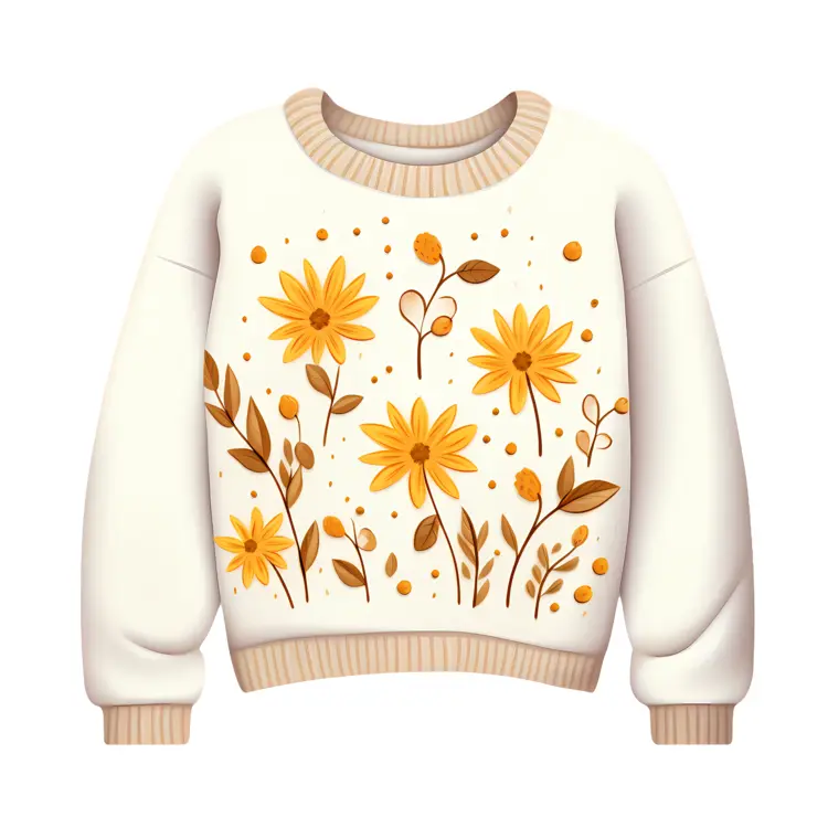 White Sweater with Yellow Floral Pattern