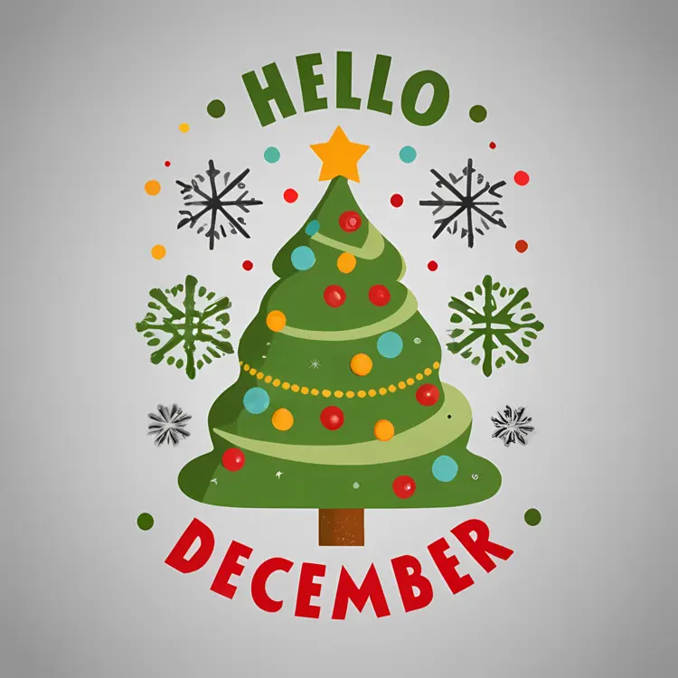 Hello December with Decorated Christmas Tree