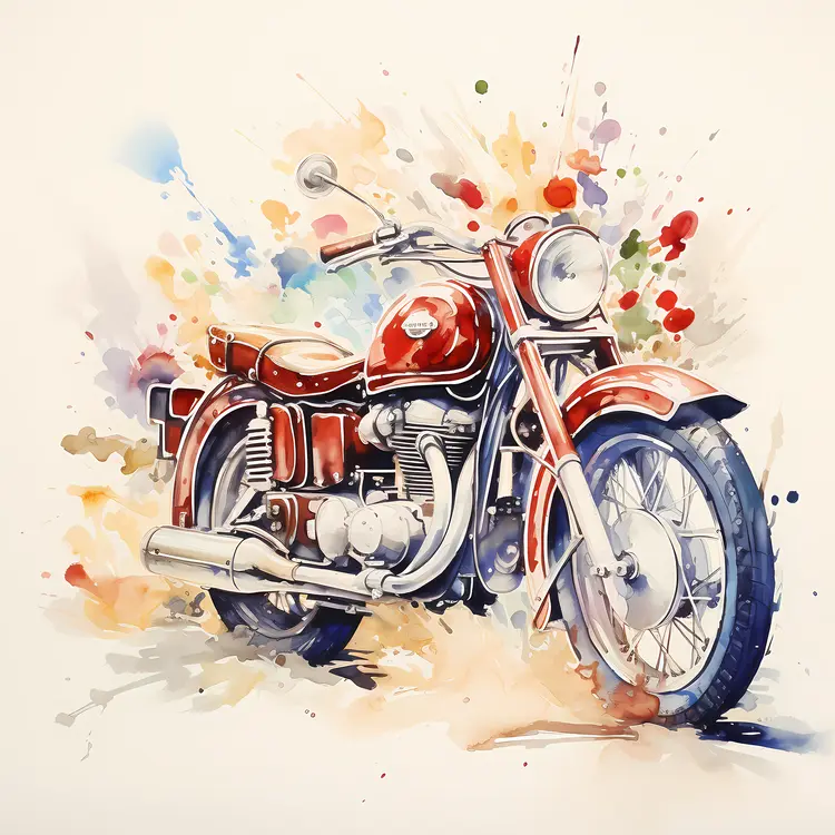 Vintage Red Motorcycle with Artistic Background