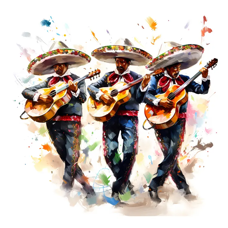 Three Guitarists in Traditional Mexican Attire