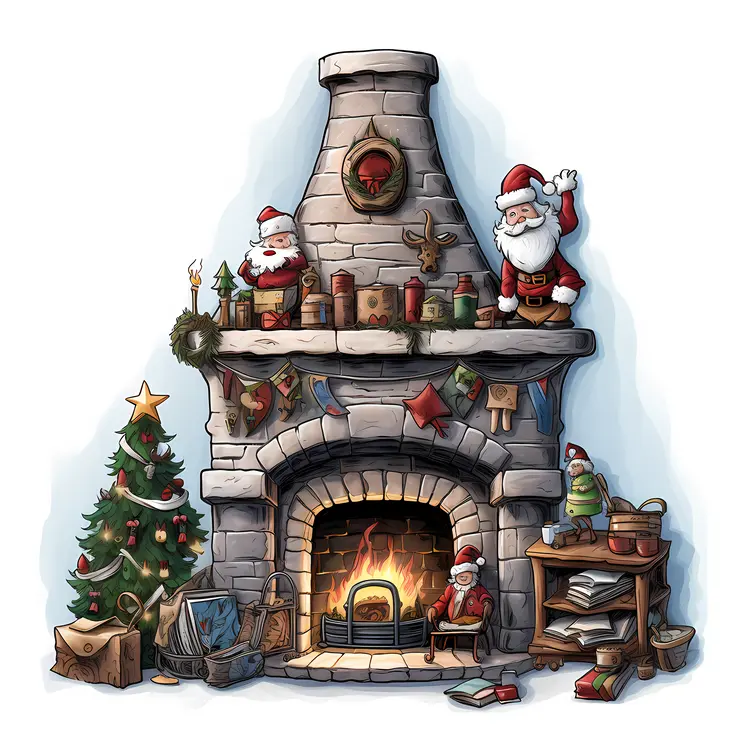 Cozy Christmas Fireplace with Santa and Tree