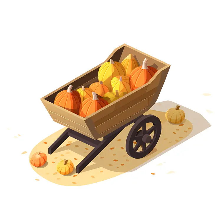 Wooden Wheelbarrow with Pumpkins for Thanksgiving
