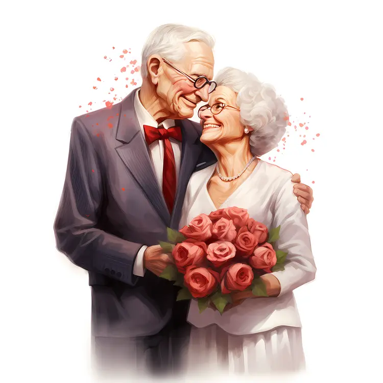 Elderly Couple with Roses