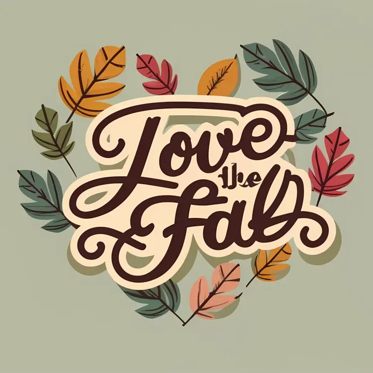 Love the Fall Typography with Colorful Leaves