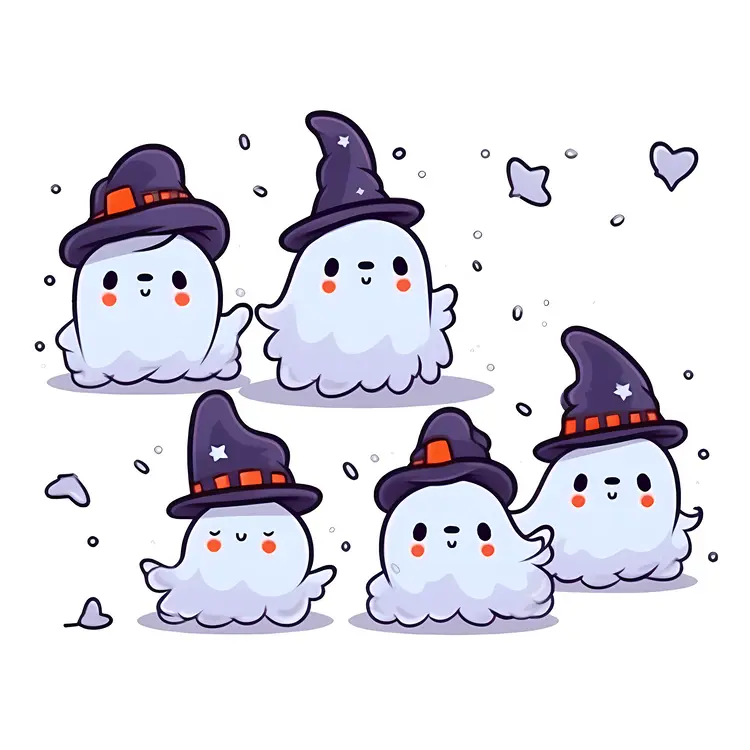 Five Ghosts with Purple Hats