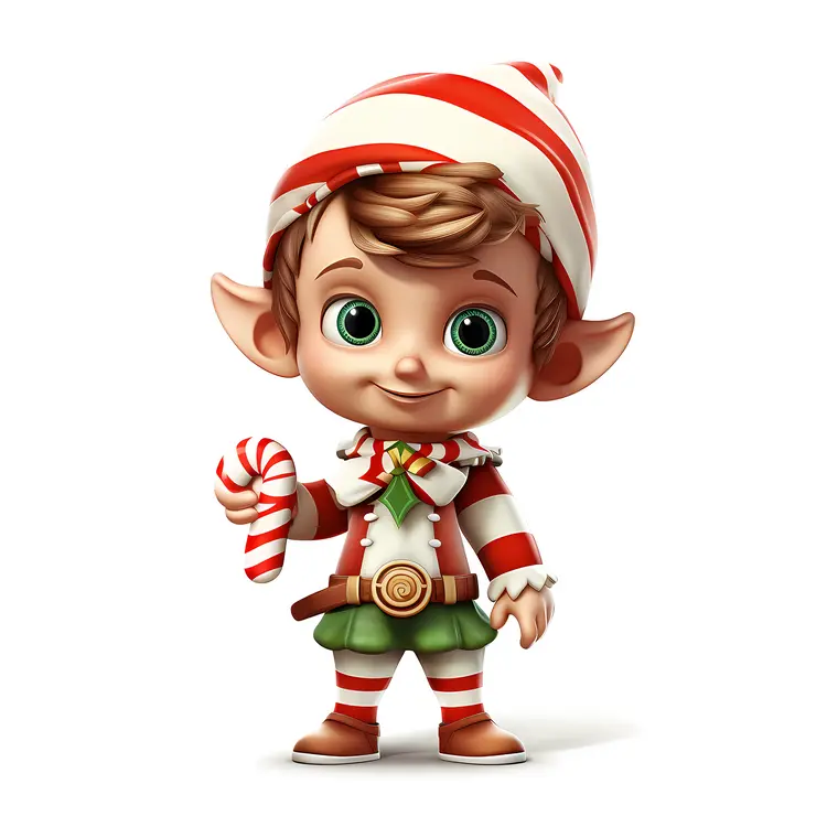 Elf Holding a Candy Cane