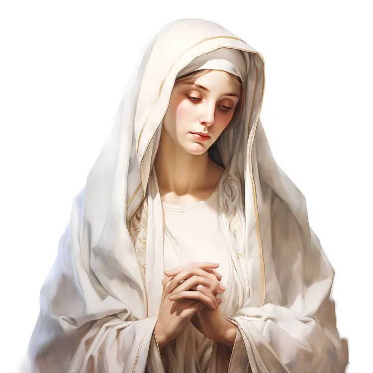 Virgin Mary in White Robe Praying