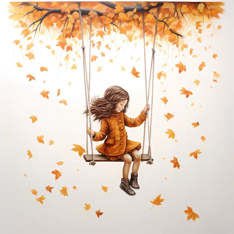 Girl on Swing with Orange Coat