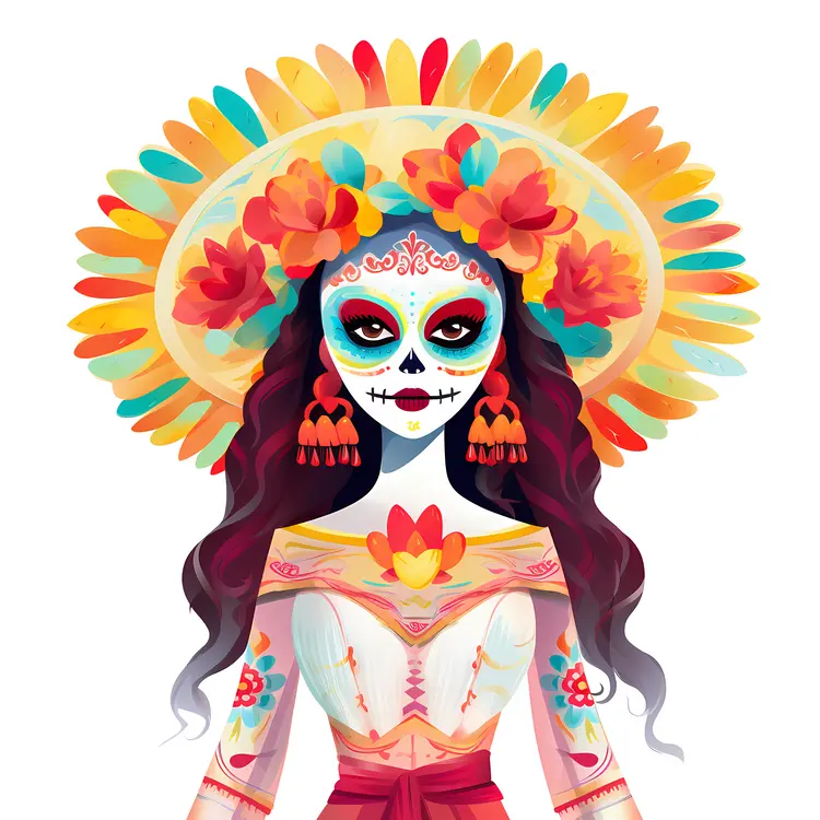 Colorful Woman with Sugar Skull Makeup for Day of the Dead Celebration