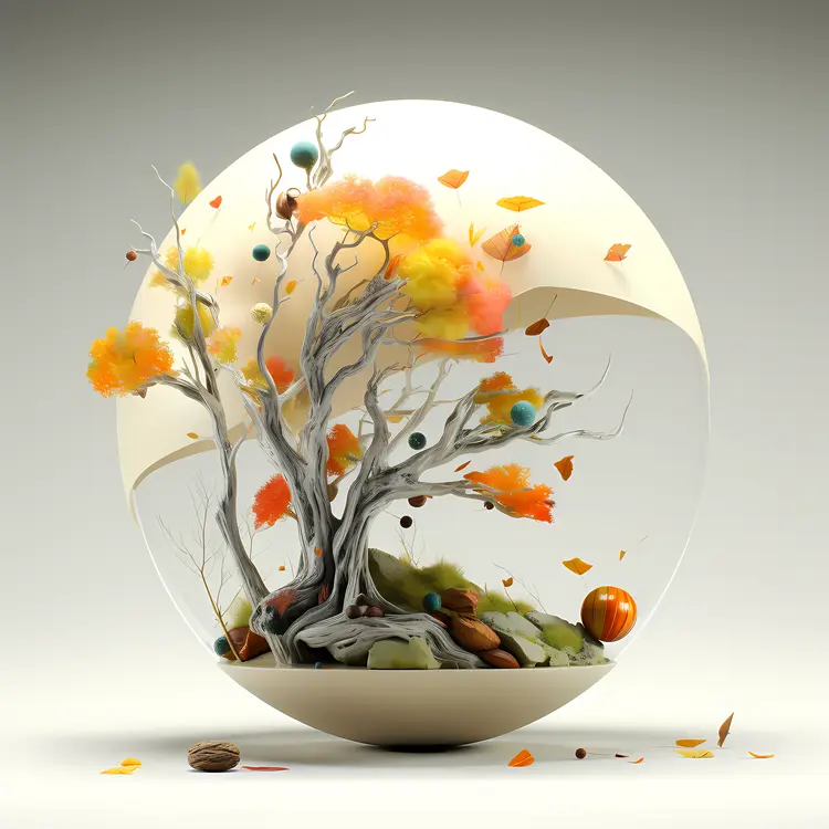Artistic Tree in a Sphere with Colorful Leaves