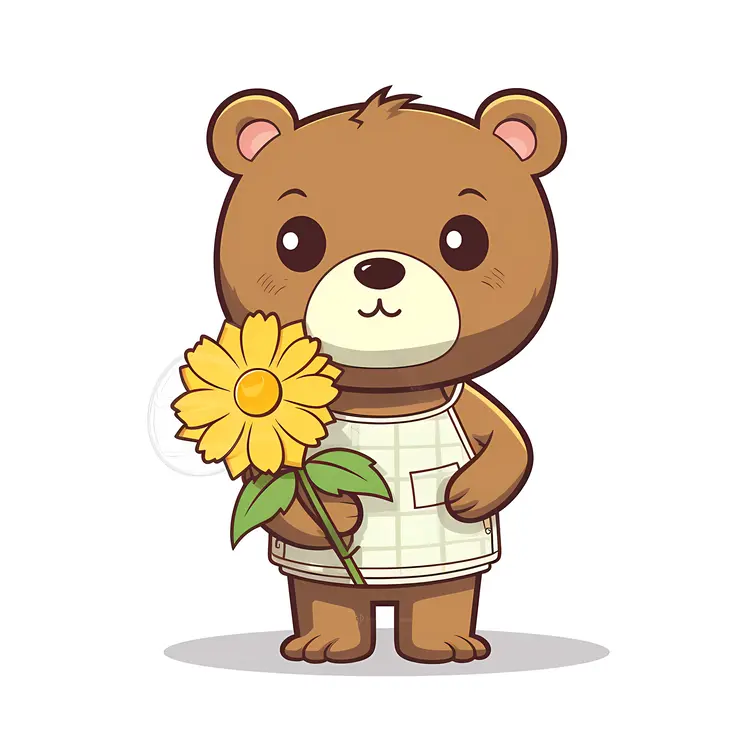 Cute Bear Holding a Sunflower
