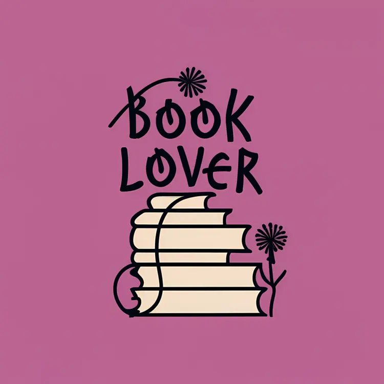 Book Lover with Stack of Books and Flowers