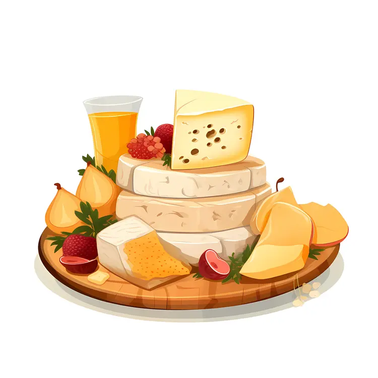 Cheese Platter with Fruit and Drink
