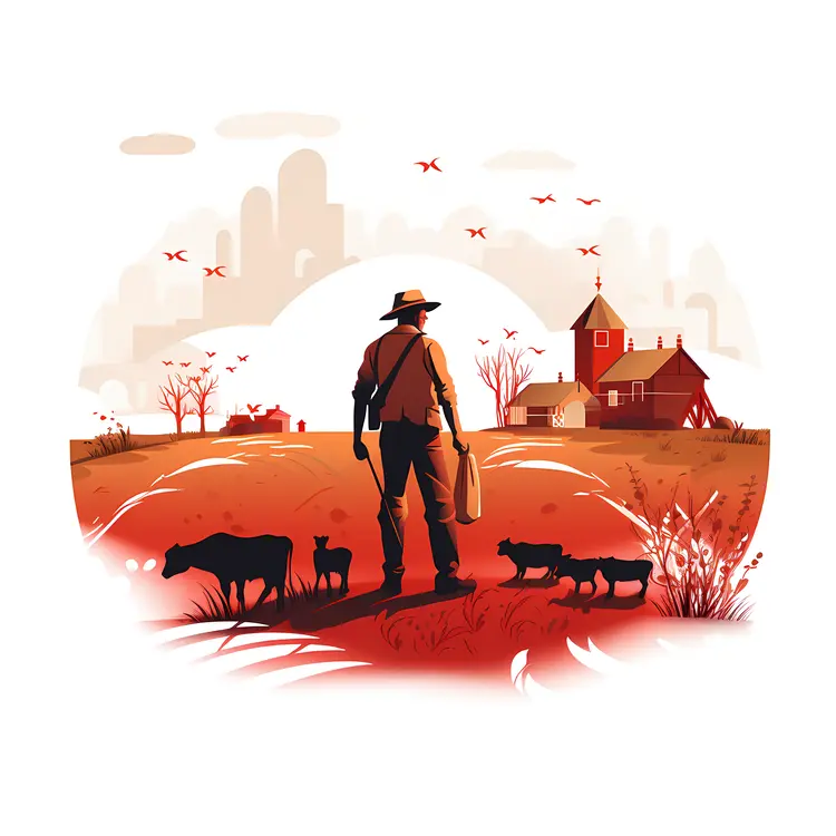 Farmer with Animals in the Field