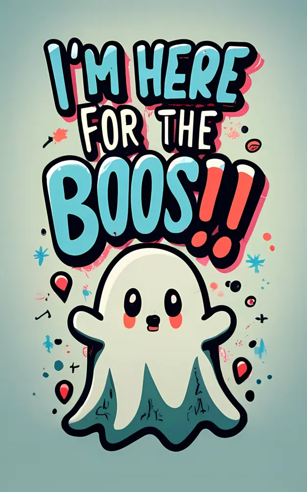 Adorable Ghost with 'I'm Here for the Boos' Text