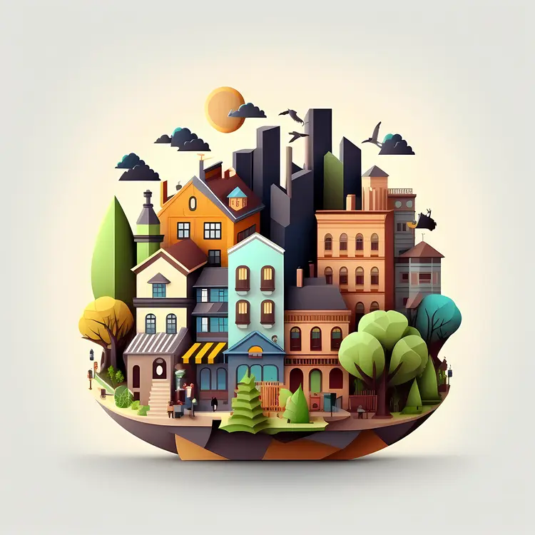 Colorful houses in a vibrant cityscape