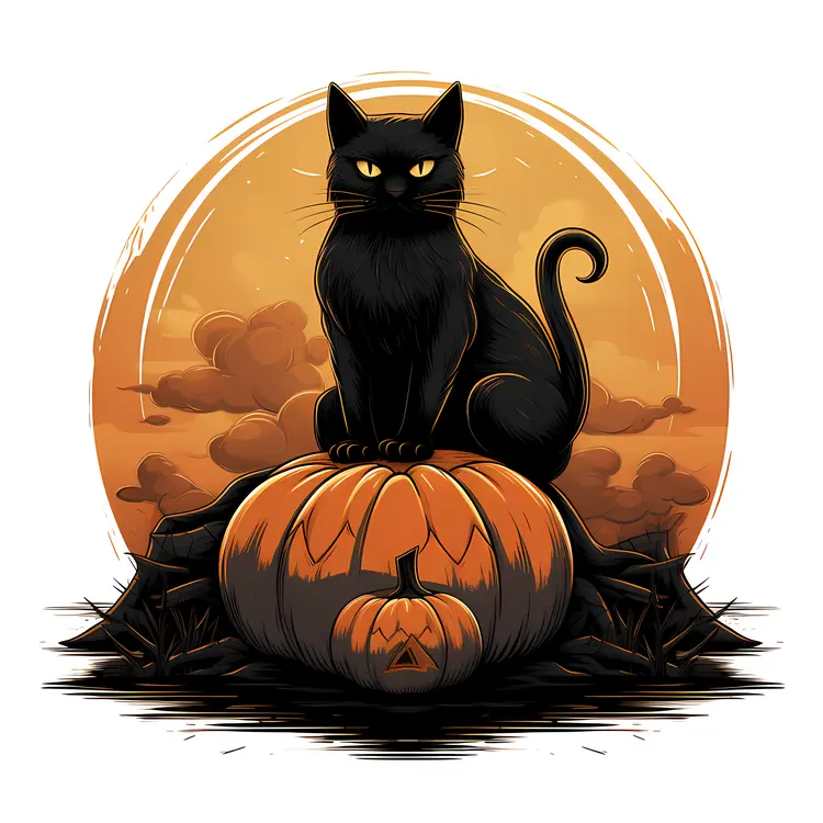 Black Cat on Pumpkin for Halloween