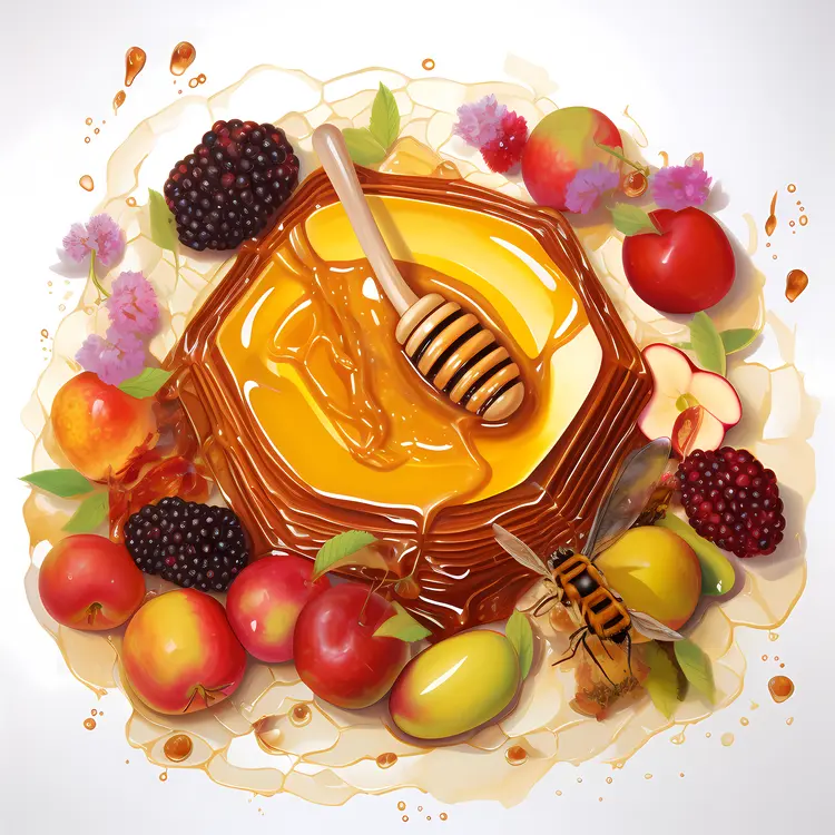 Honey and Fruits with Honeycomb