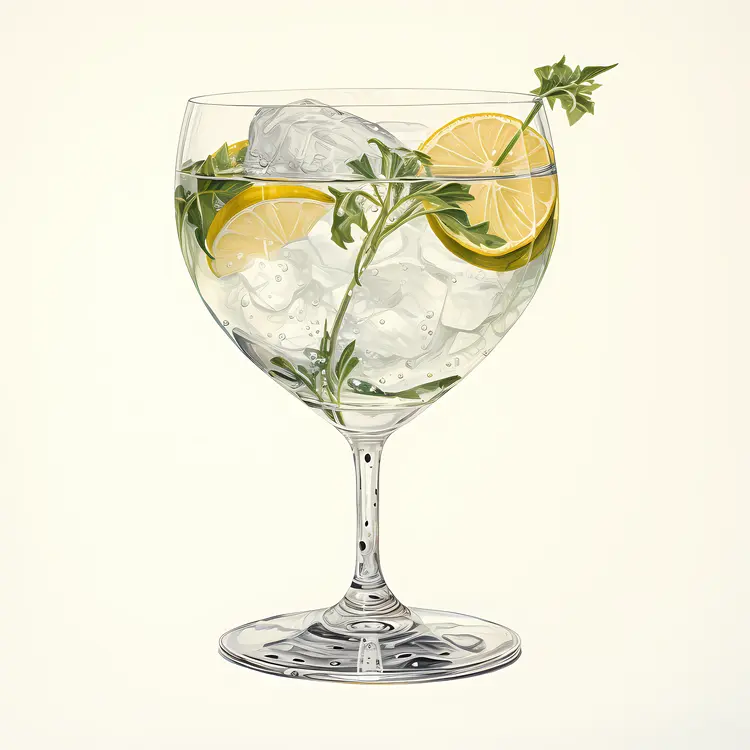 Refreshing Glass of Lemonade with Ice and Herbs