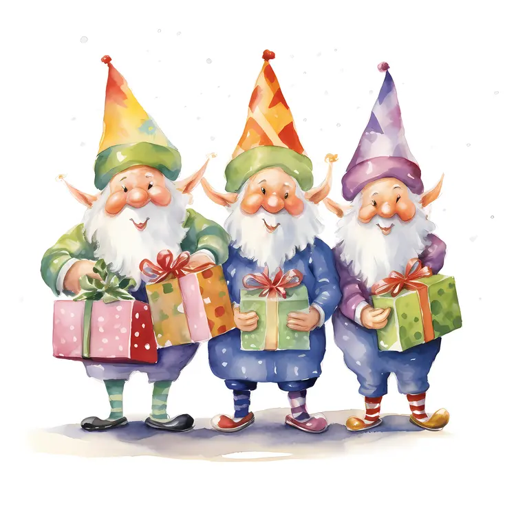 Cute Gnomes Holding Gifts
