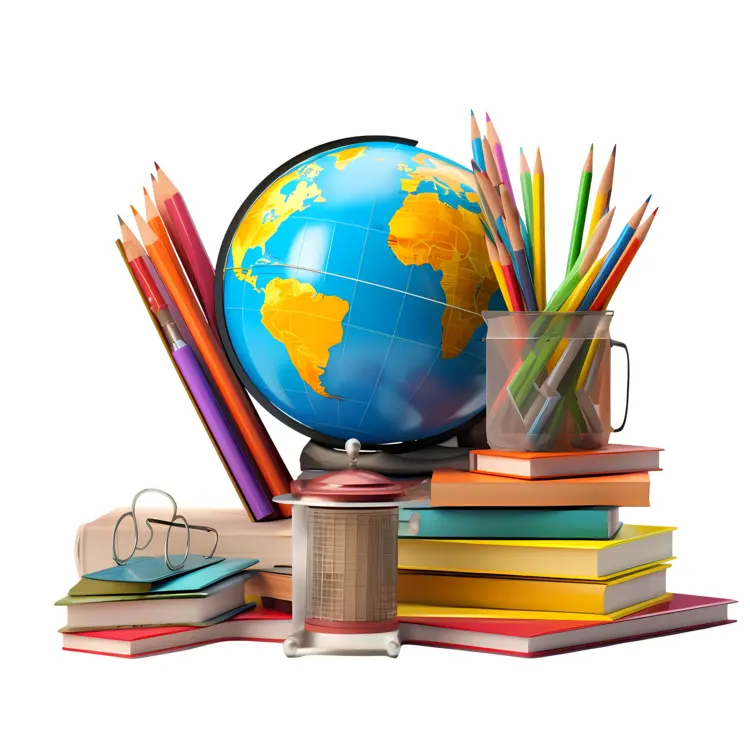 Colorful Globe and Stationery for Educational Concept