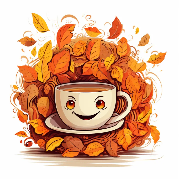 Cute Smiling Cup with Autumn Leaves