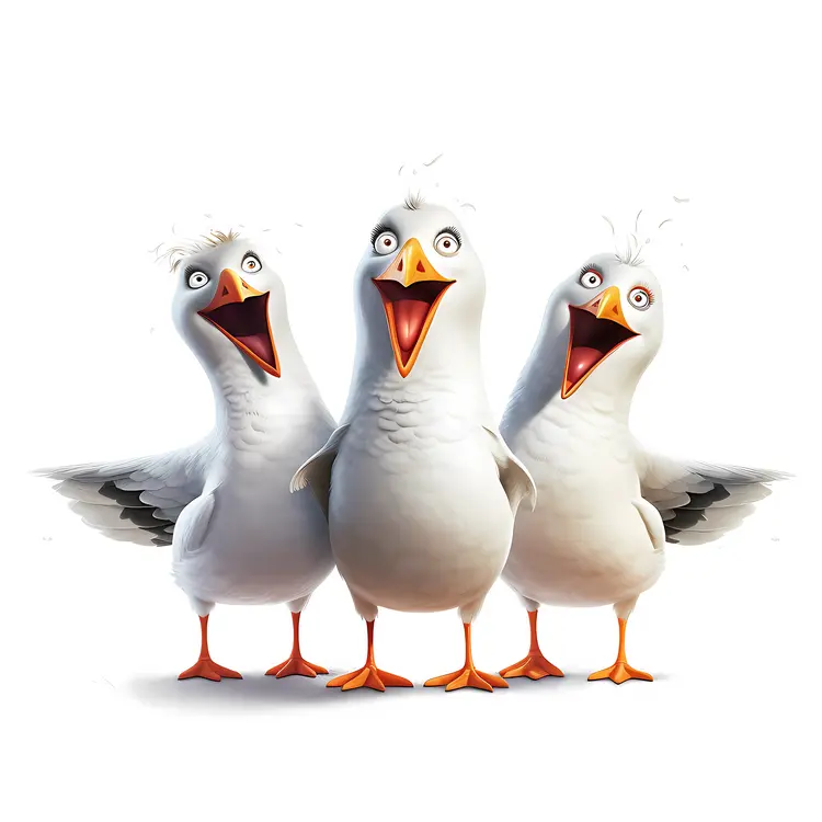 Trio of Animated Seagulls