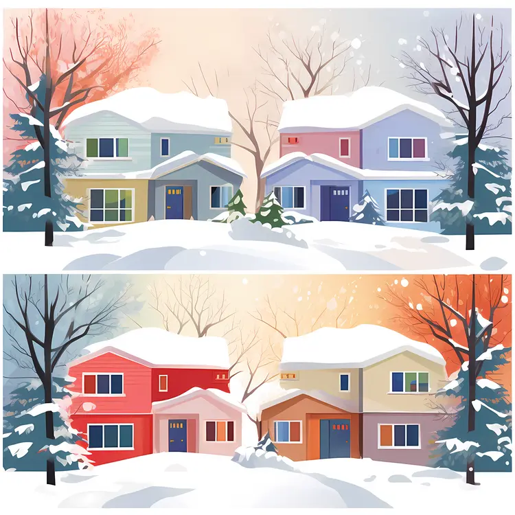 Snowy Houses in Winter