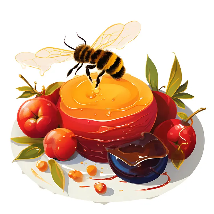 Honey and Apples with Bee Illustration