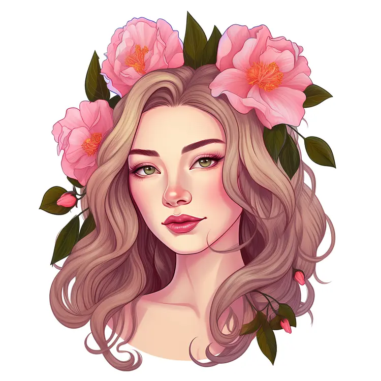 Beautiful Woman with Floral Crown Illustration