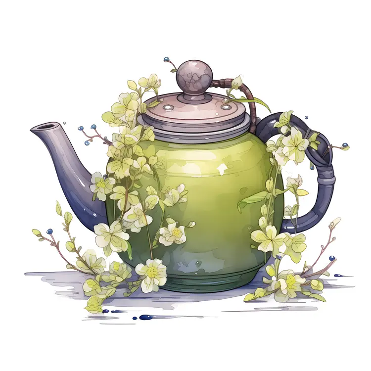 Vintage Green Teapot with Flowers