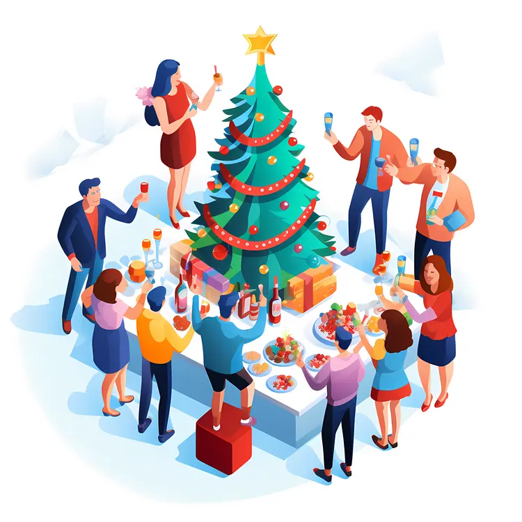 People Celebrating Around Christmas Tree