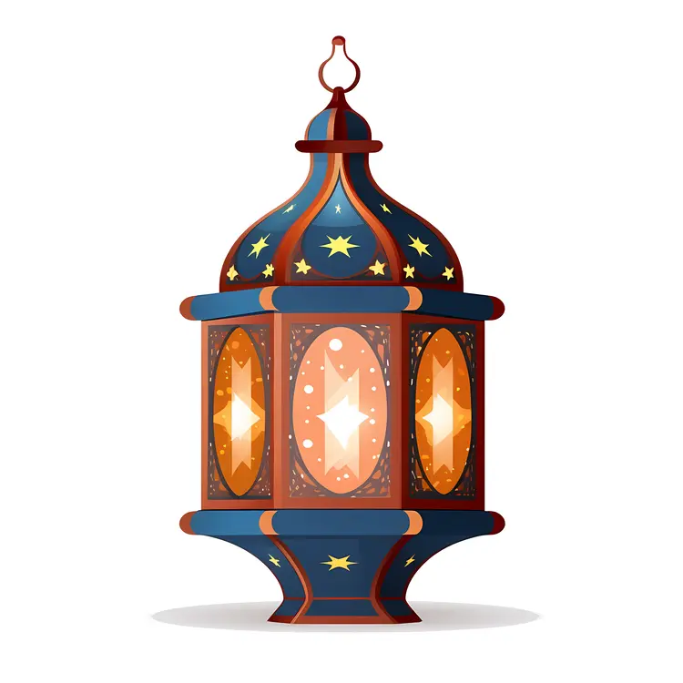 Blue and Red Lantern with Star Cutouts
