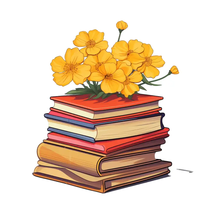 Stack of Books with Yellow Flowers