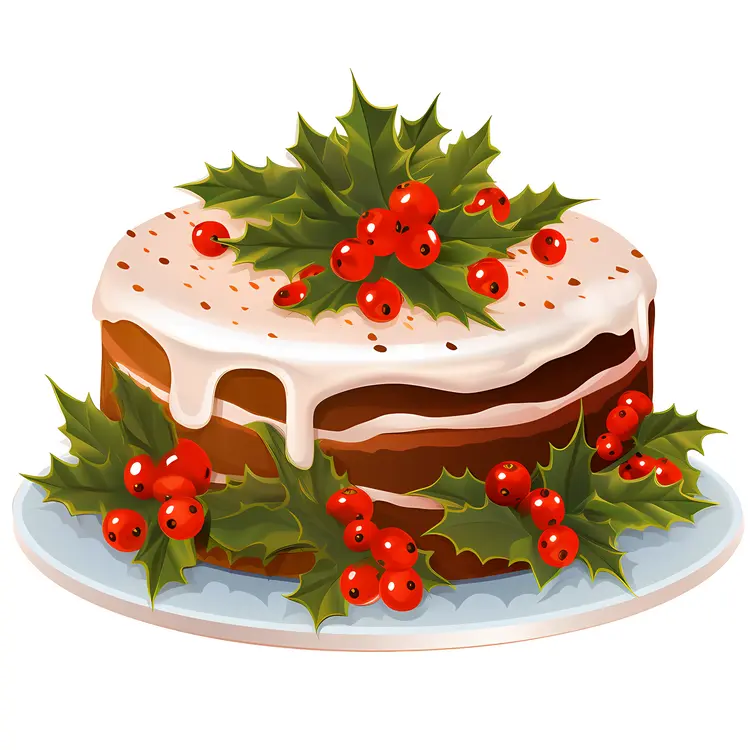 Christmas Cake with Holly and Berries