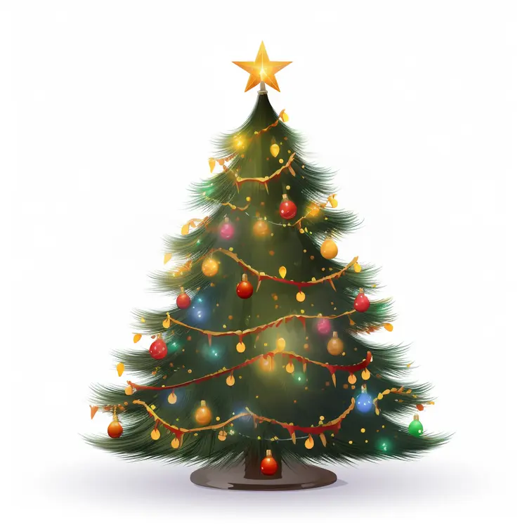 Christmas Tree with Lights and Ornaments