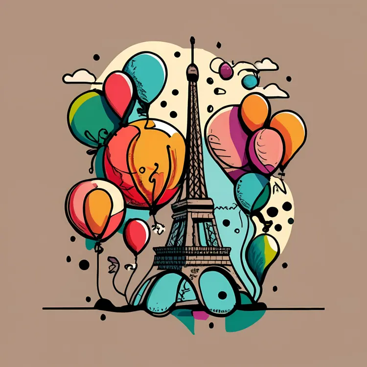 Eiffel Tower with Colorful Balloons
