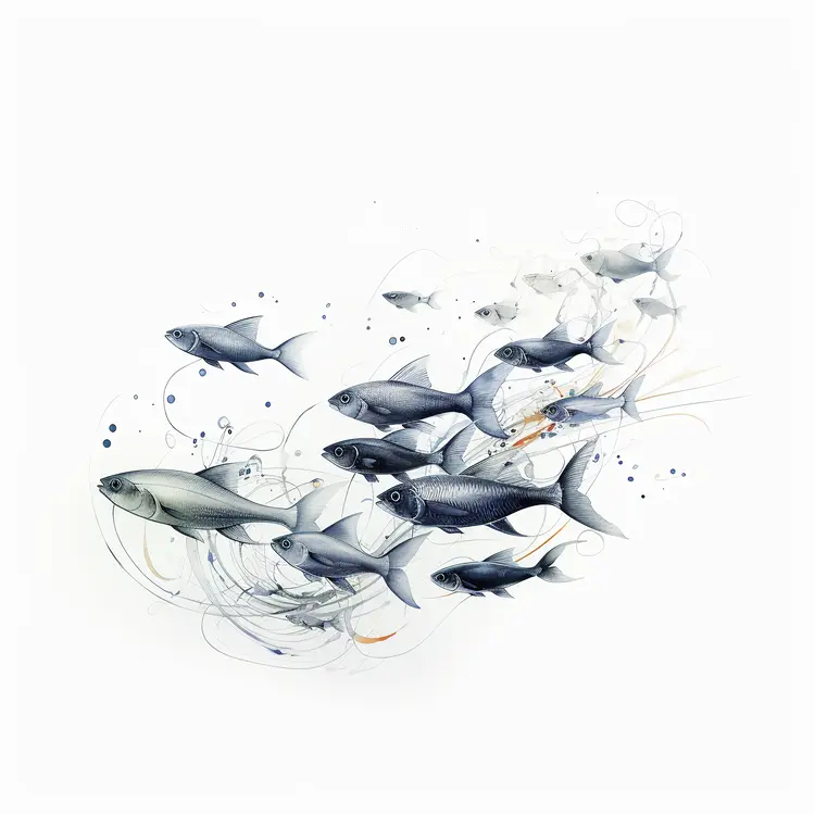 Artistic Illustration of Swimming Fish