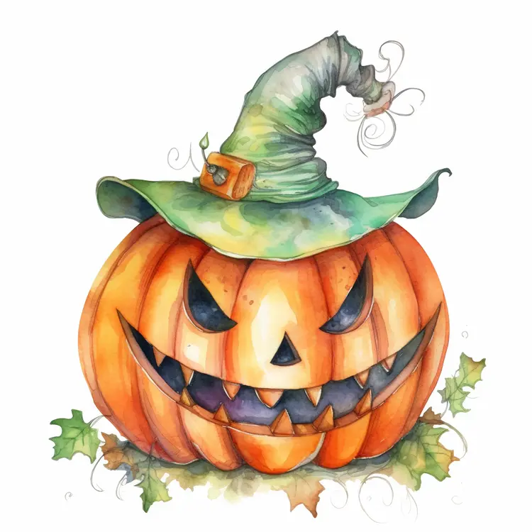 Spooky Pumpkin with Witch Hat for Halloween